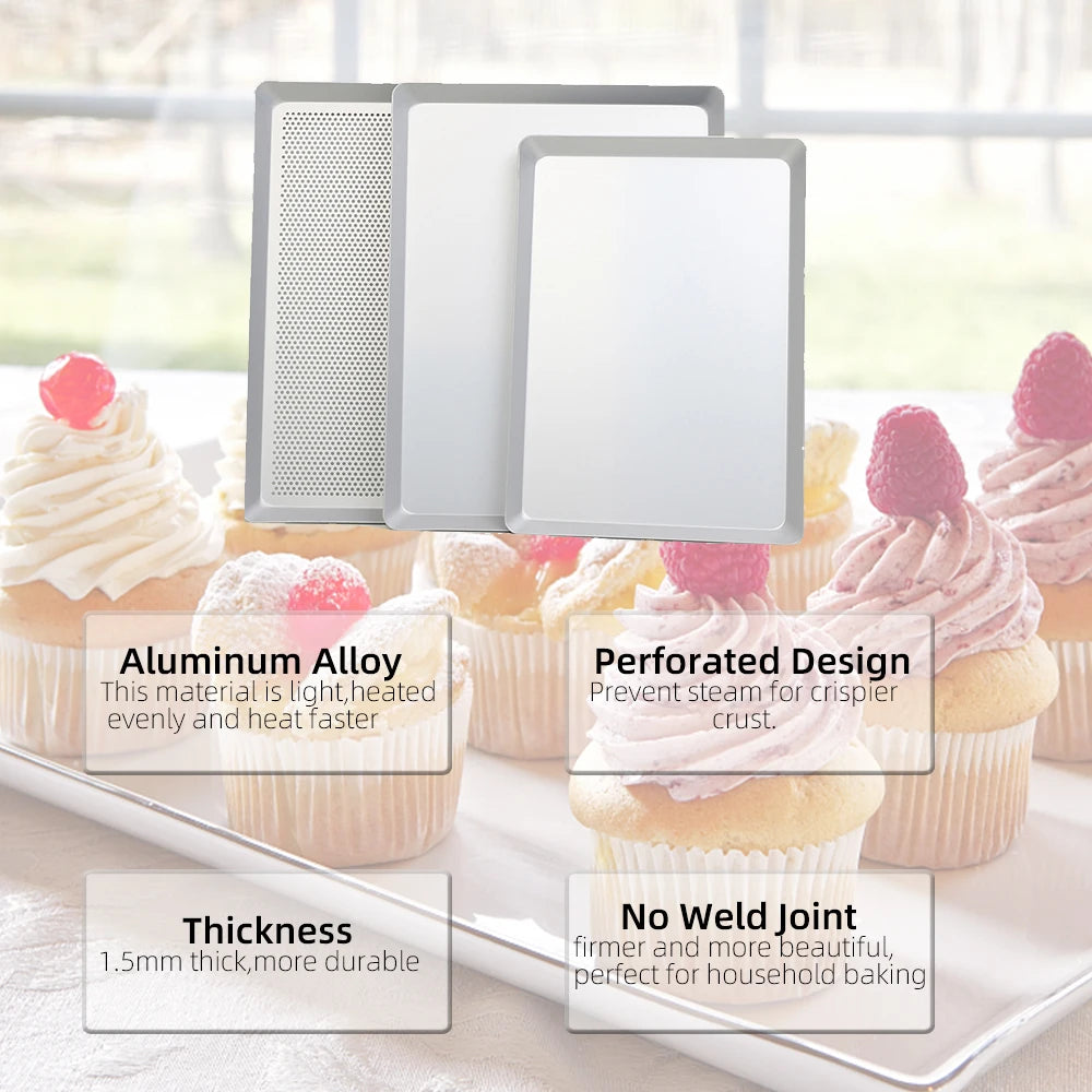 Plateau de Cuisson Métallique 35x25 & 40x30 cm – Lisse & Perforé Pro, idéal pour pâtisserie et cuisson uniforme
