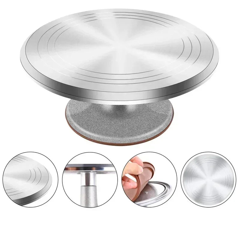 Plateau Tournant Pâtisserie Pro en Aluminium avec base antidérapante pour décoration précise des gâteaux