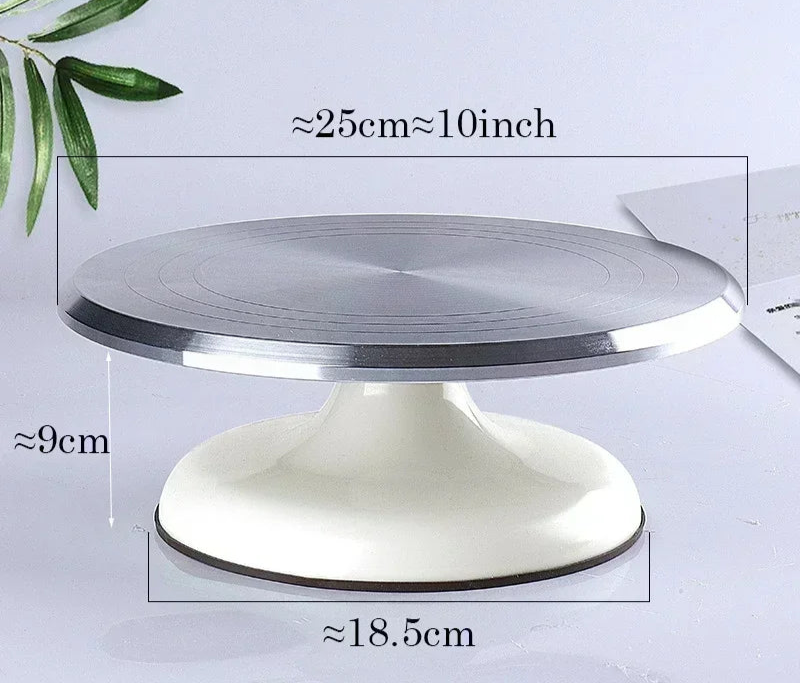 Plateau Tournant Pâtisserie Pro en Aluminium avec base blanche et dimensions 25 cm diamètre