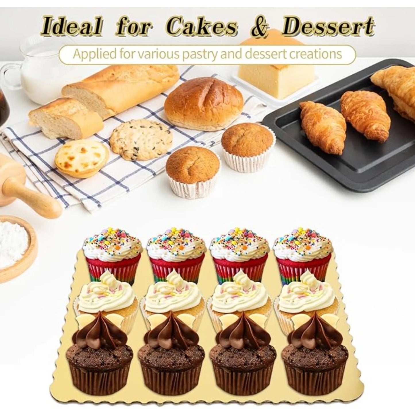 Plateaux à Gâteaux Rectangulaires Jetables - lot de 20 avec des pâtisseries et des desserts variés