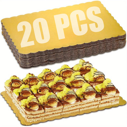 Lot de 20 plateaux à gâteaux rectangulaires jetables en or pour un service élégant des desserts