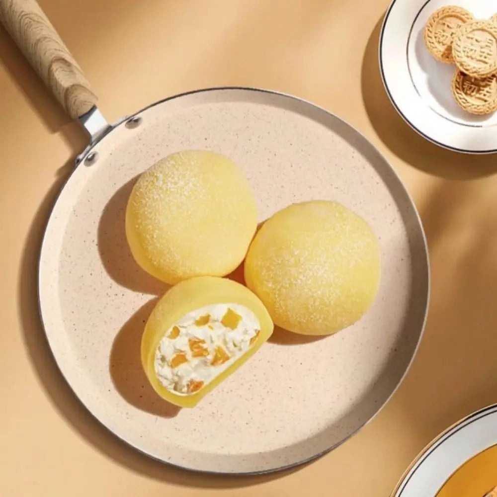 Poêle à crêpes antiadhésive 18 22 26 cm en aluminium avec manche en bois et crêpes garnies