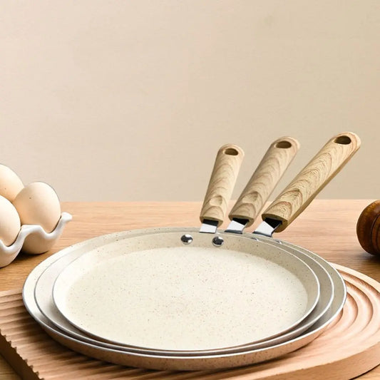 Poêle à crêpes antiadhésive 18/22/26 cm aluminium avec poignée effet bois pour cuisine