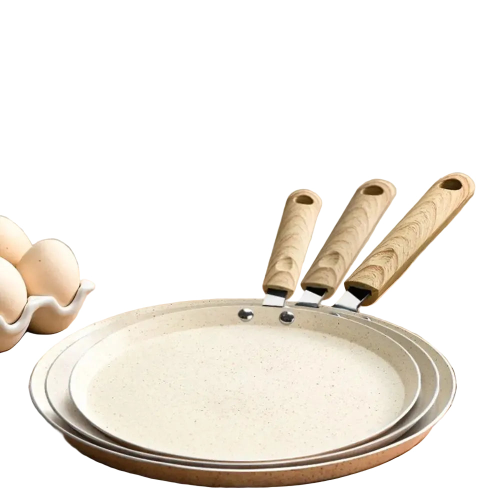 Poêle à crêpes antiadhésive 18/22/26 cm aluminium avec poignée effet bois pour cuisine