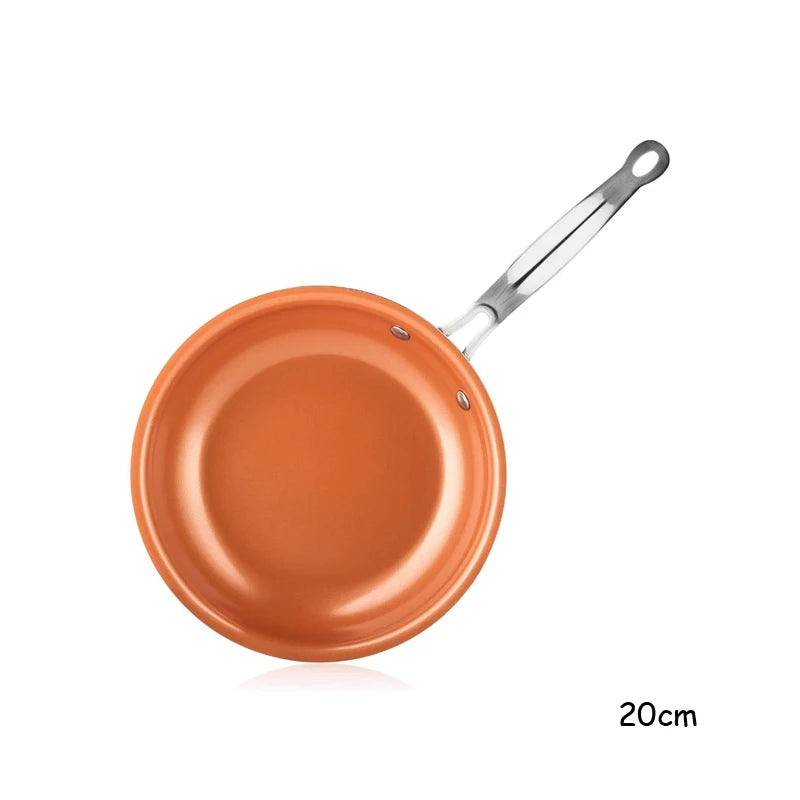Poêle Céramique Antiadhésive Induction – 20 à 28 cm en couleur orange avec un manche en acier inoxydable