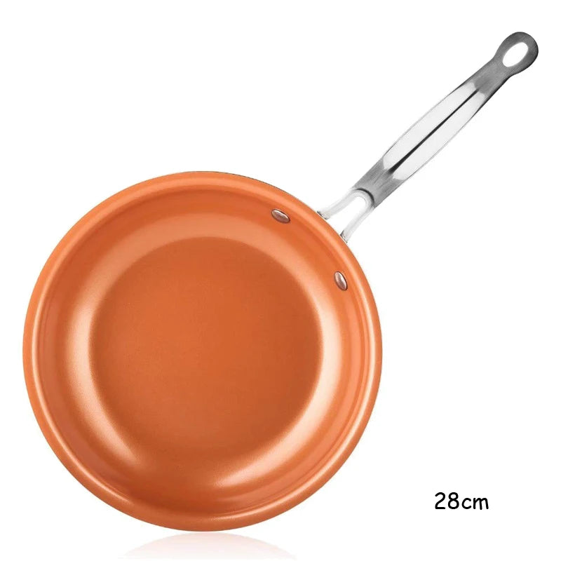 Poêle Céramique Antiadhésive Induction – 20 à 28 cm avec un design élégant et un manche en acier inoxydable.