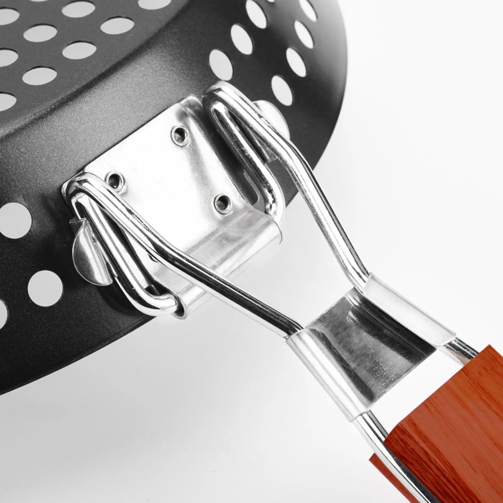 Poignée en bois et métal d'une Poêle Grill Acier Carbone Antiadhésive de Ustensile de chef