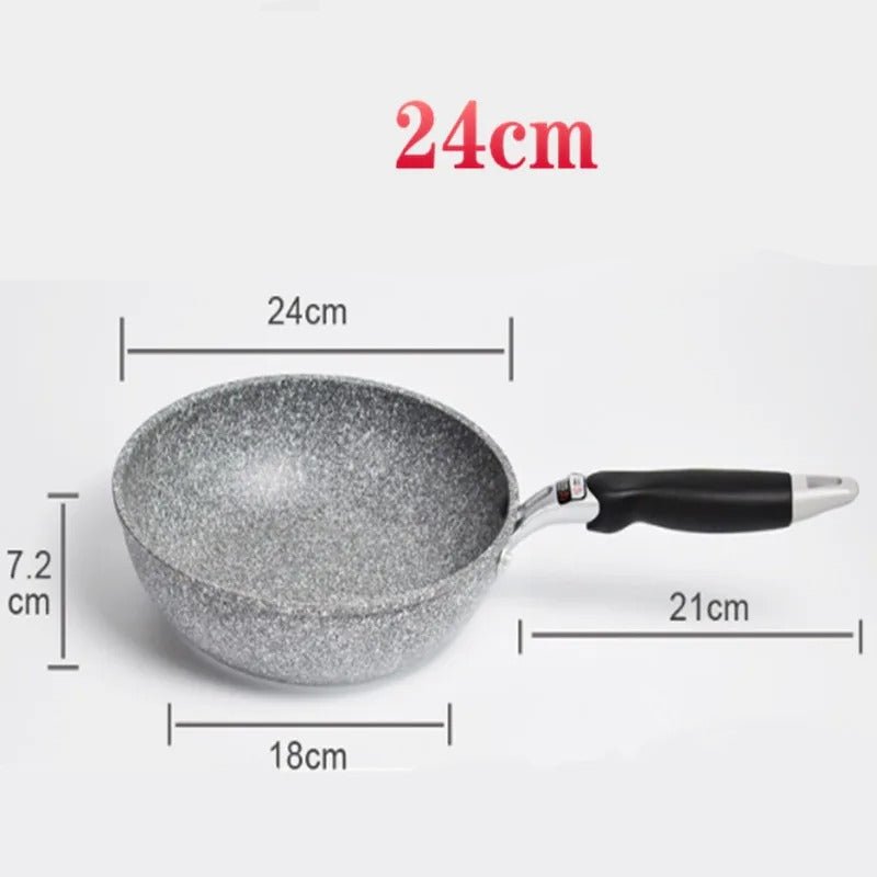Poêle Wok Antiadhésive pour Plaque à Induction et Gaz de 24cm avec fond double et poignée ergonomique