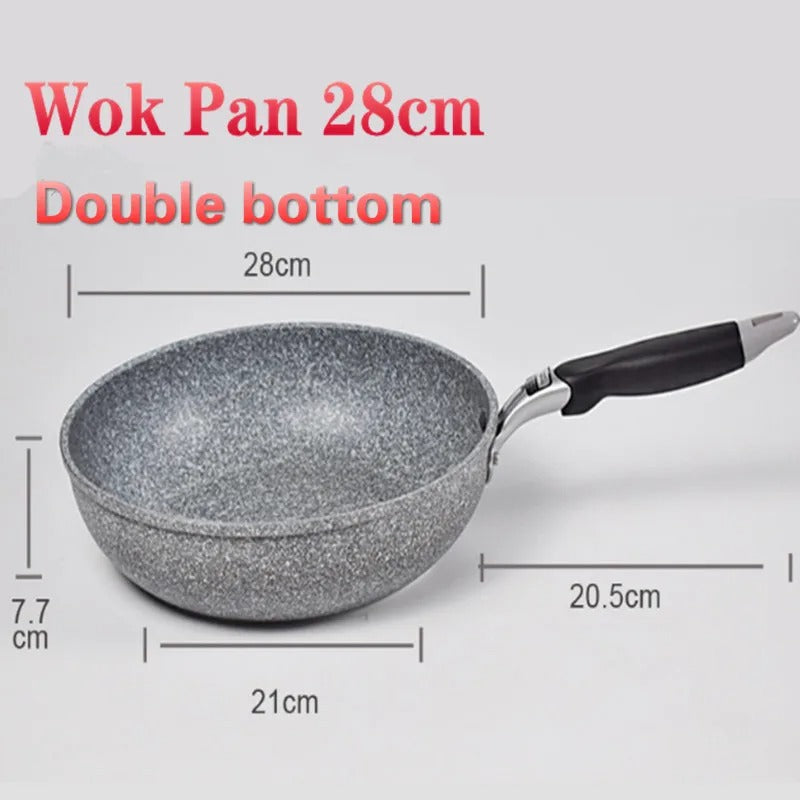 Poêle Wok Antiadhésive pour Plaque à Induction et Gaz de 28cm avec fond double et poignées ergonomiques