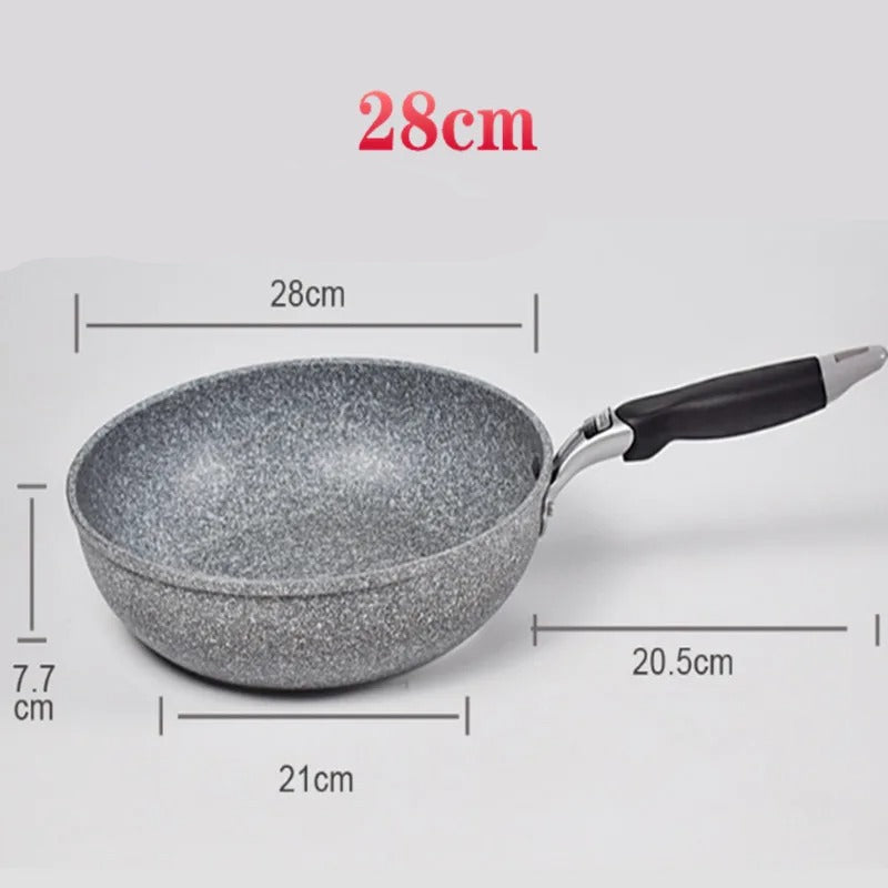 Poêle Wok Antiadhésive pour Plaque à Induction et Gaz de 28cm avec fond double et poignées ergonomiques