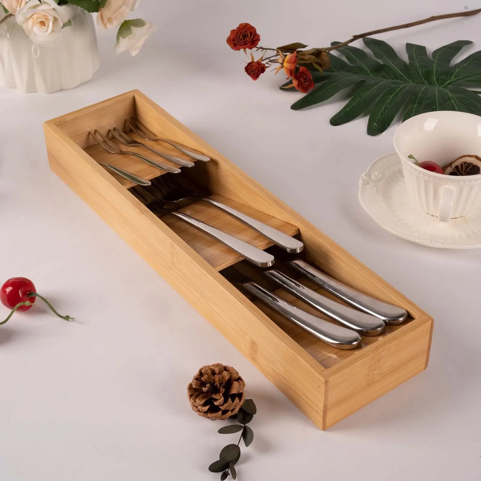 Porte-Couverts de Table Design – Compact et Élégant en bois naturel pour organiser les ustensiles de chef