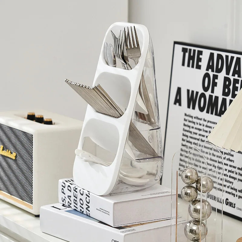 Porte Couverts Égouttoir – Rangement Pratique et Sec en plastique blanc avec compartiments pour fourchettes et couteaux