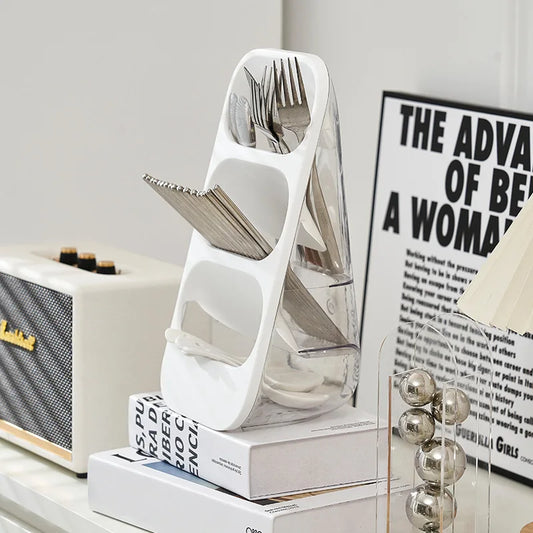 Porte Couverts Égouttoir – Rangement Pratique et Sec en plastique blanc avec compartiments pour fourchettes et couteaux