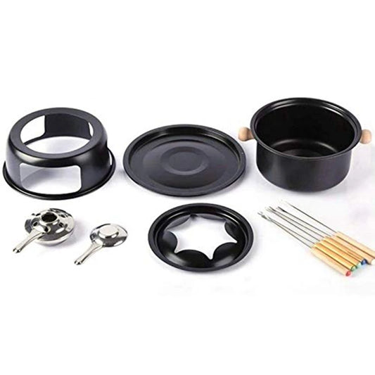 Pot à Fondue Acier Inox Mini – Fromage & Chocolat avec 6 Fourchettes et Accessoires Complets