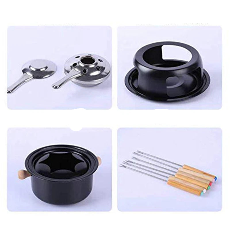 Pot à Fondue Acier Inox Mini – Fromage & Chocolat avec 6 Fourchettes et accessoires en acier inoxydable