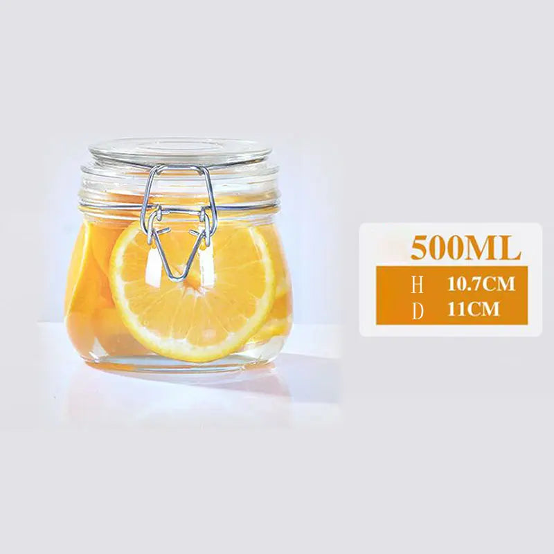 Pot de Rangement Hermétique en Verre de 500 ml avec fermeture clip et tranches de citron à l'intérieur
