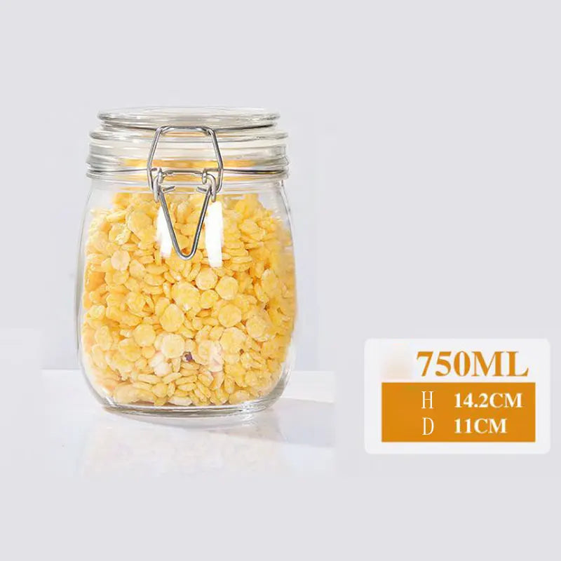 Pot de Rangement Hermétique en Verre de 750ml avec contenu alimentaire jaune à l'intérieur
