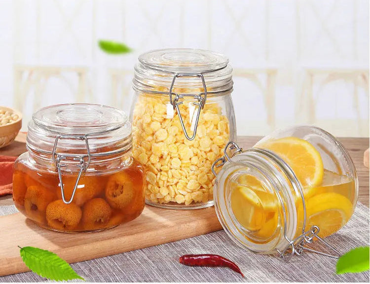 Pot de Rangement Hermétique en Verre avec fermeture clip, idéal pour conserver fruits et aliments frais