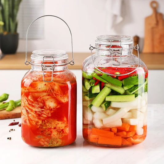 Pot hermétique en verre – stockage alimentaire écologique 1 à 5 kg avec légumes frais et kimchi fermentés