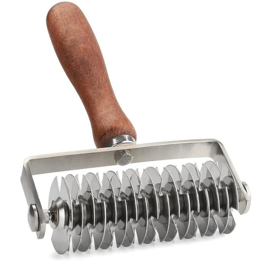 Rouleau Découpe Pâte Inox Pro – Tartes & Viennoiseries avec lame multiple et manche en bois pour découper pâte