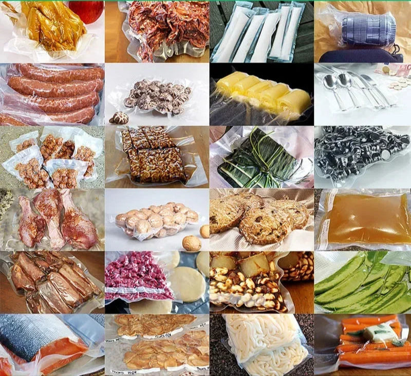 Rouleau Sacs Sous Vide 15/25 cm x 5 m – Aliments Frais avec diverses viandes, légumes et aliments emballés sous vide