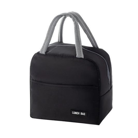 Sac à Déjeuner Isotherme Portable en noir avec poignées grises pour repas frais