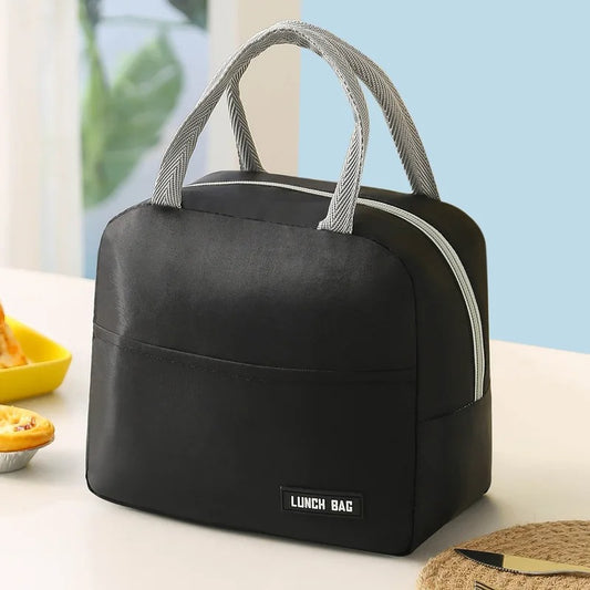 Sac à Déjeuner Isotherme Portable noir avec poignées pour repas à emporter