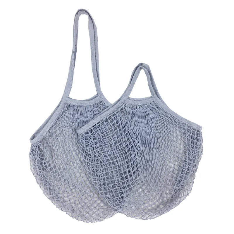 Sac Filet Réutilisable – Tote Bag Coton pour Fruits & Légumes en couleur grise, idéal pour faire des courses.