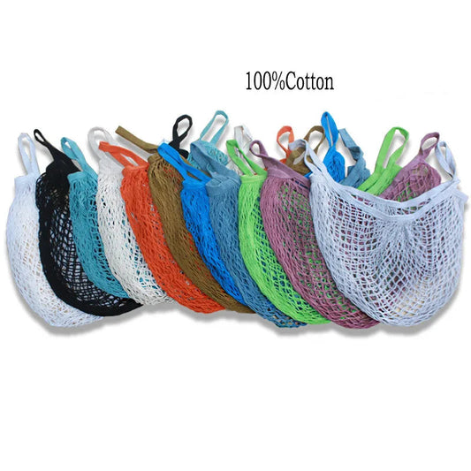 Collection de sacs filet réutilisables en coton aux couleurs variées pour fruits et légumes