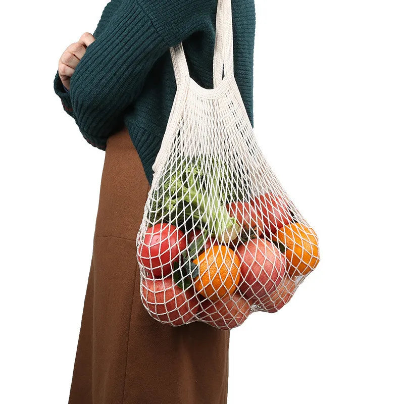 Sac Filet Réutilisable – Tote Bag Coton pour Fruits & Légumes rempli de fruits frais et légumes colorés