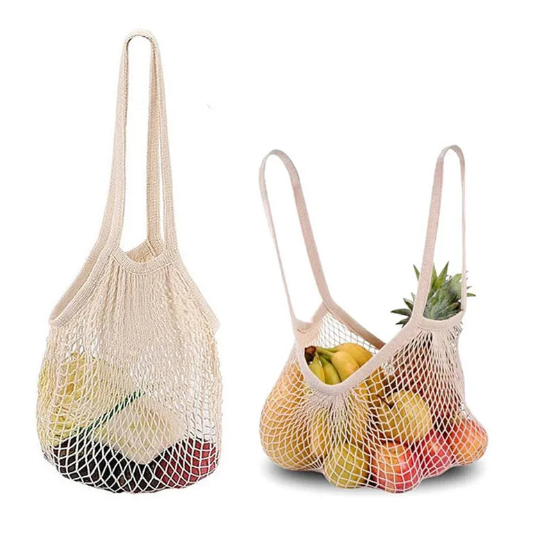 Sac Filet Réutilisable – Tote Bag Coton pour Fruits & Légumes avec des fruits comme des pommes et des bananes