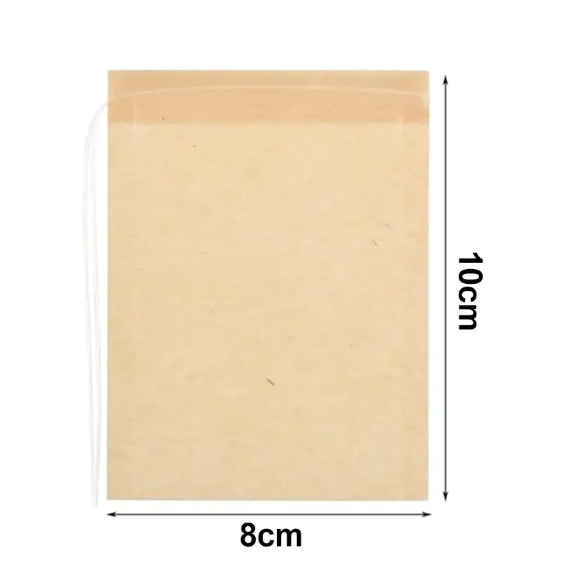 Sachets de Thé Jetables Naturels – Infusion Écologique en papier kraft mesurant 8cm x 10cm, parfaits pour préparer du thé.