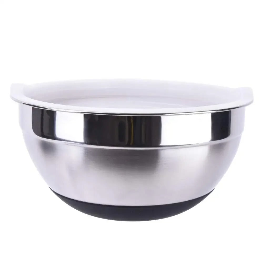 Saladier Inox avec Couvercle Antidérapant pour la préparation de salades et autres plats.