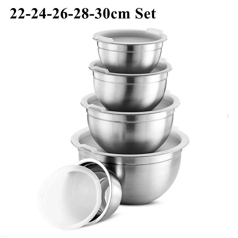 Ensemble de saladier Inox avec couvercle bol à mélanger hermétique pour cuisine et pâtisserie de différentes tailles