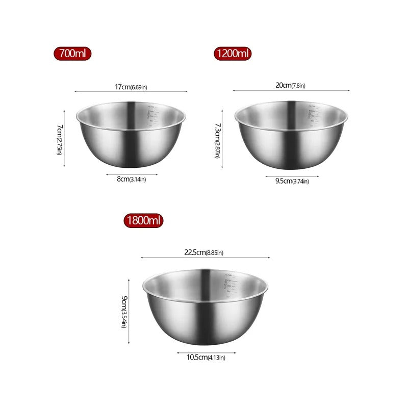 Saladier inox pâtisserie avec graduation en acier inoxydable 304, résistant à la chaleur pour la cuisine