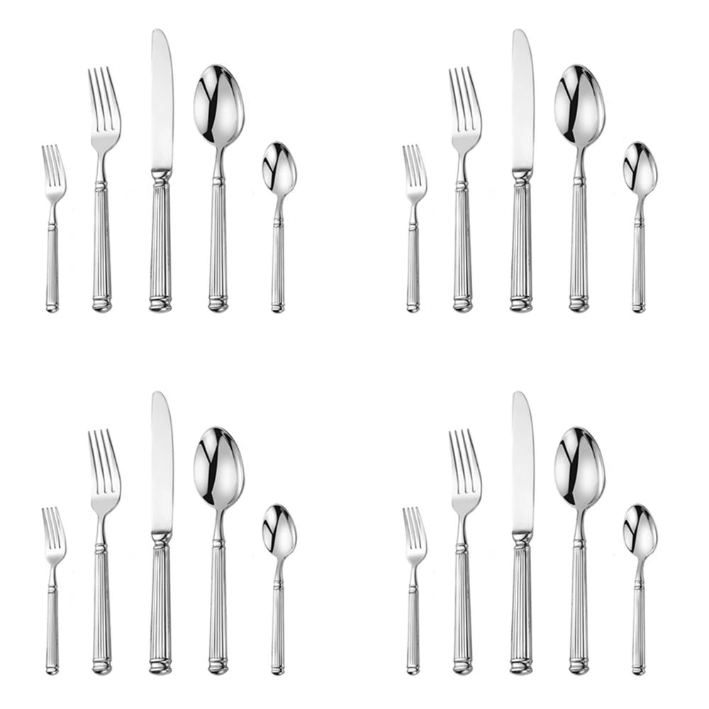 Service de couverts inox gravés – Set cuillère fourchette couteau en acier poli pour dîners élégants