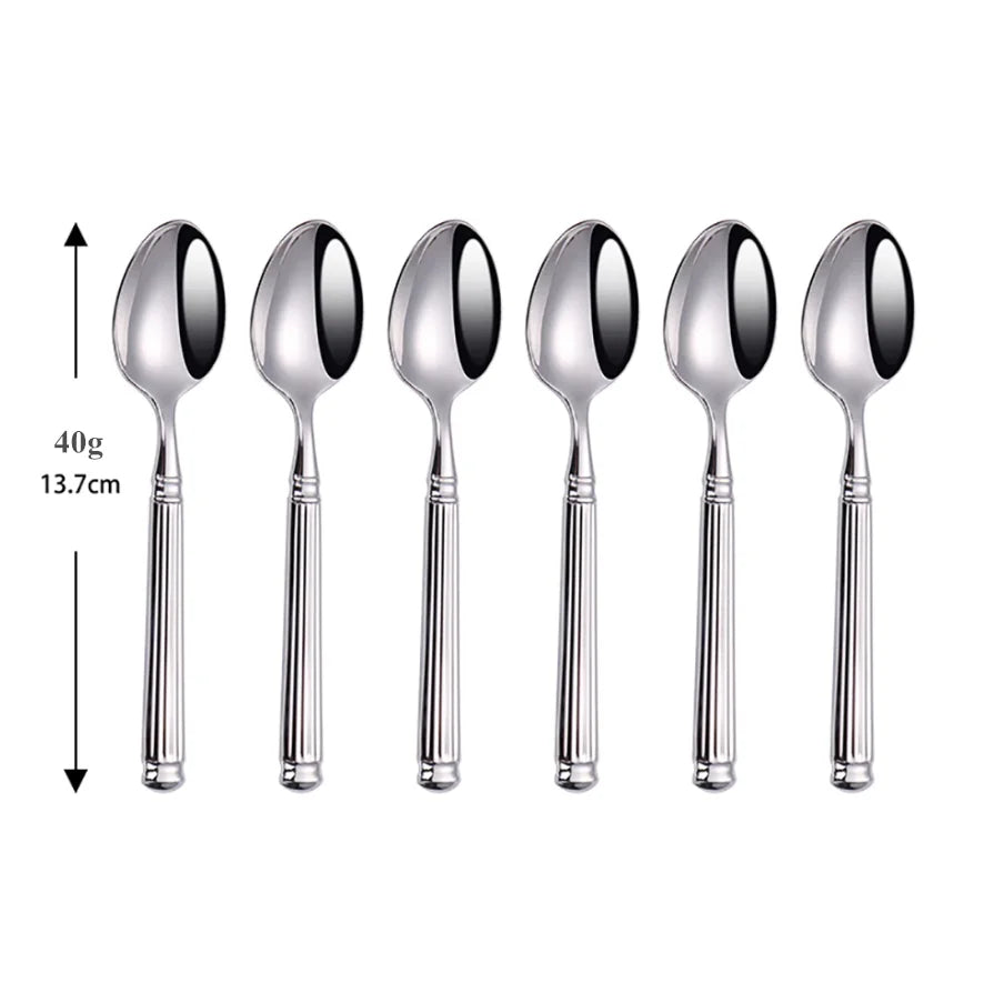 Service de couverts inox gravés – Set cuillère fourchette couteau avec six cuillères brillantes de 13.7 cm