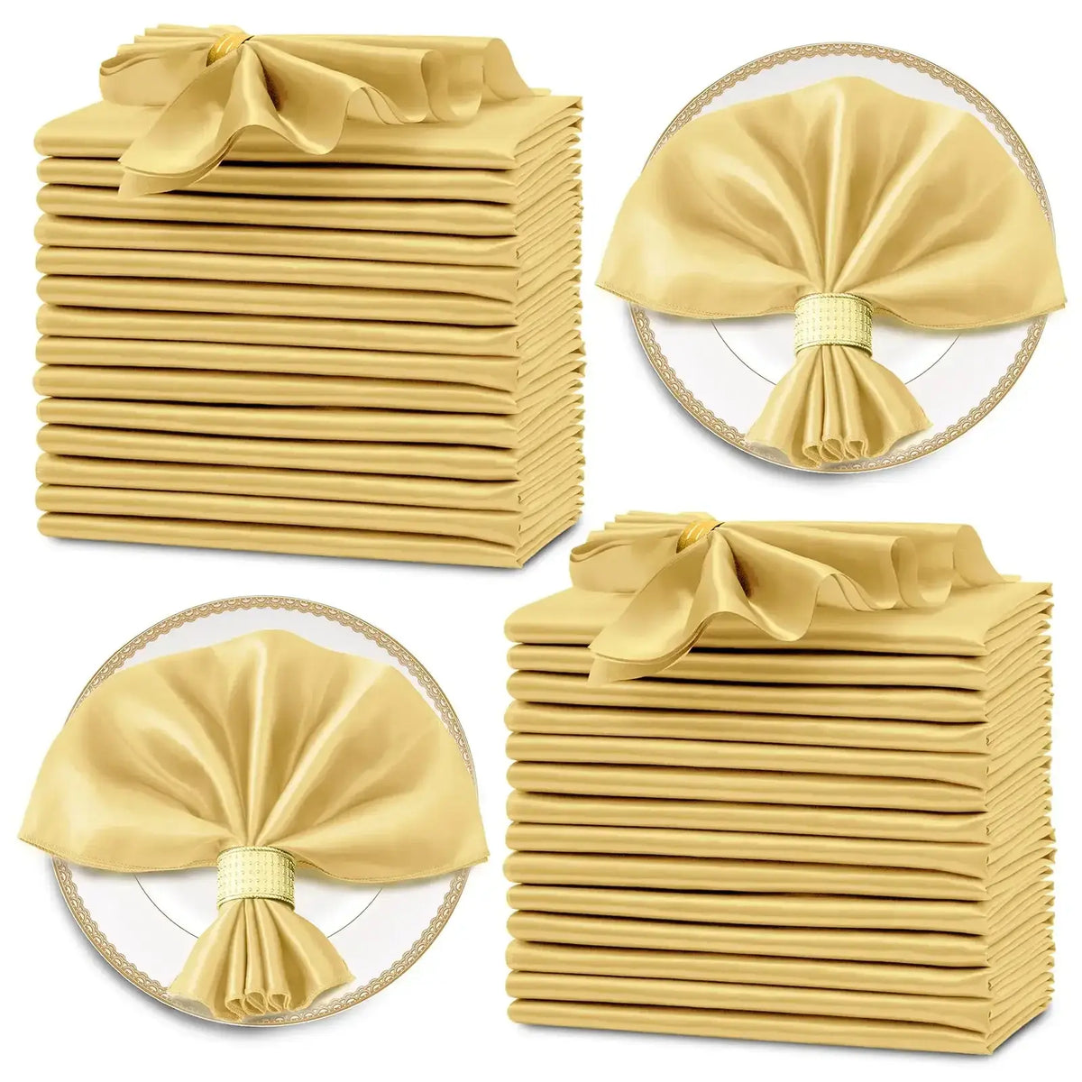 Lot de 12 Serviettes de Table Satinées Élégantes en Jaune pour dîners raffinés