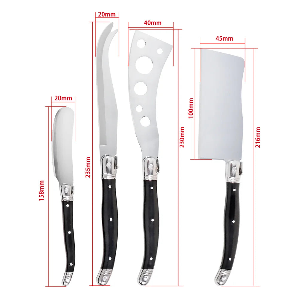 Set Couteaux à Fromage Laguiole – 4 Pièces Élégantes avec manches noirs