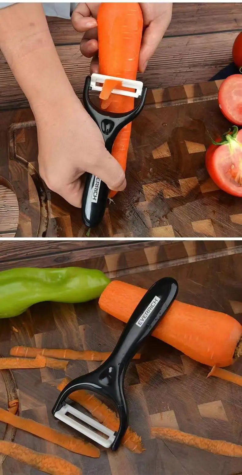 Set Couteaux Cuisine CYLZYJ 6 Pièces – Pro & Ergonomique avec éplucheur noir en usage sur carotte