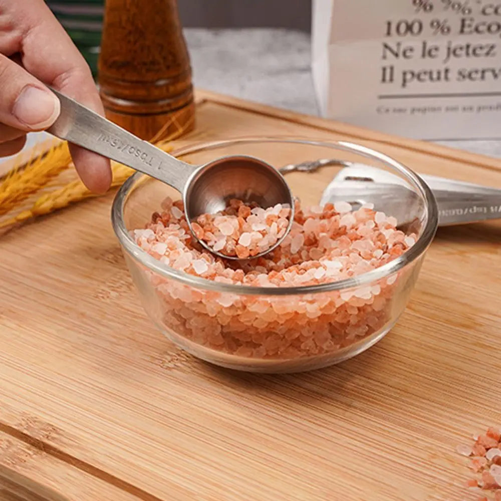 Set Cuillères Doseuses Inox 304 – 7 ou 11 Pièces Précises en acier inoxydable mesurant des cristaux de sel rose
