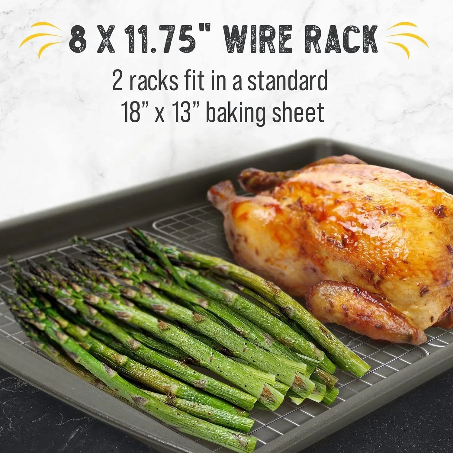 Set de 2 Racks de Refroidissement Acier Inox avec poulet rôti et asperges sur plaque de cuisson
