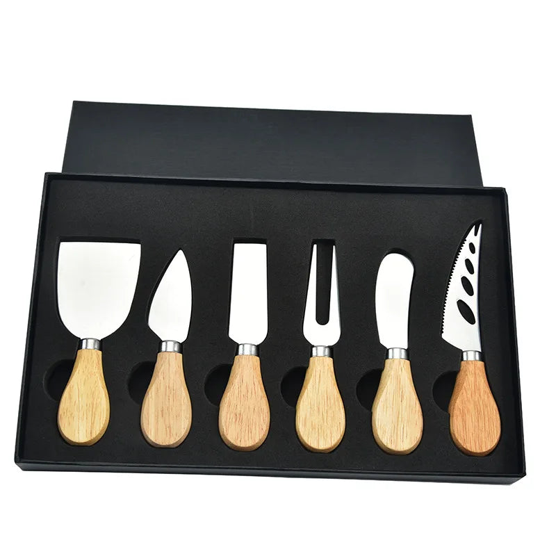 Set de 6 Couteaux à Fromage en Inox avec poignées en bois pour Plateau de Fromages & Dégustation