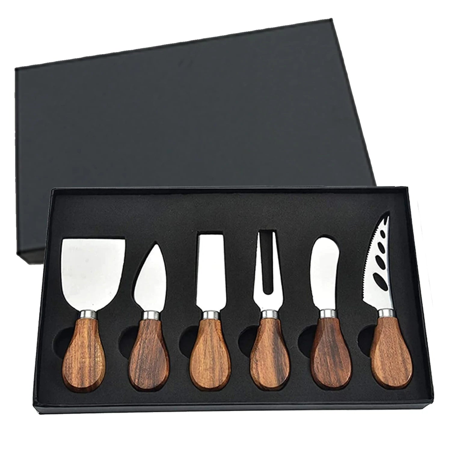 Set de 6 Couteaux à Fromage en Inox présenté dans une boîte en bois pour Plateau de Fromages & Dégustation