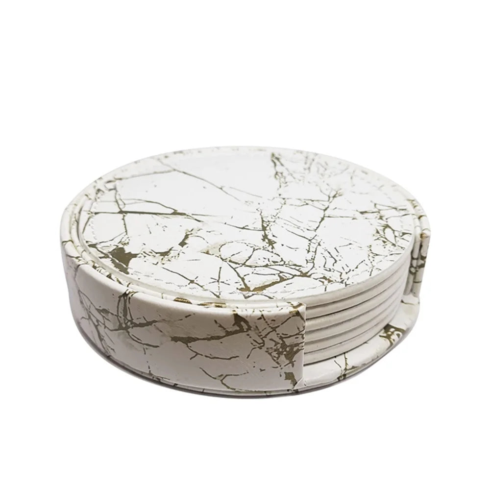 Set de 6 Dessous de Verre en similicuir avec Support au design marbré élégant pour protection de surfaces