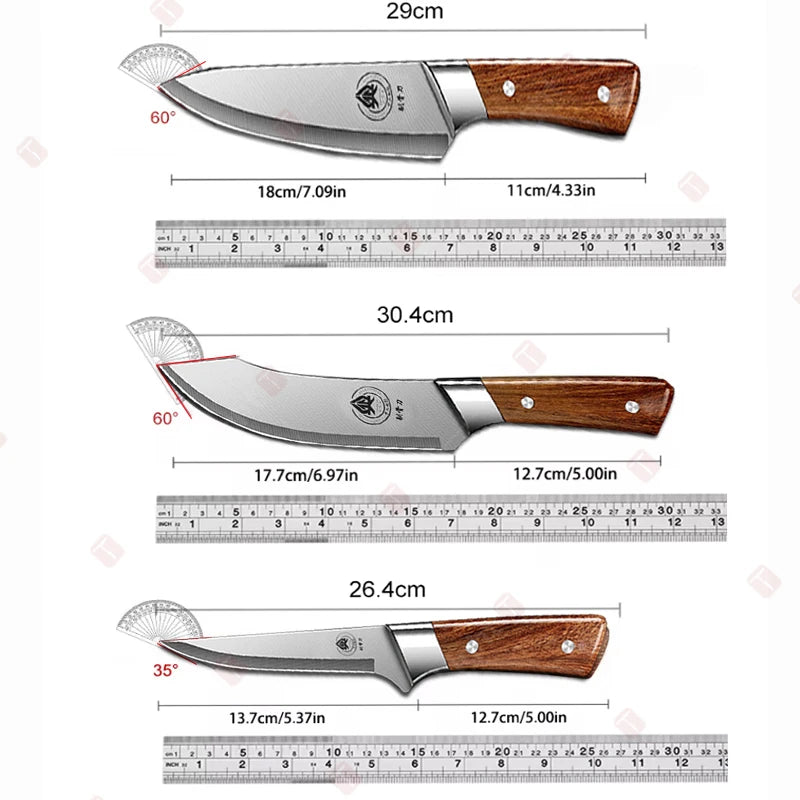 Set de Couteaux Professionnels Bois avec manches en bois et lames en acier inoxydable de différentes tailles