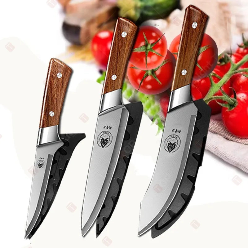 Set de Couteaux Professionnels Bois avec manches en bois et lames en acier pour ustensiles de cuisine