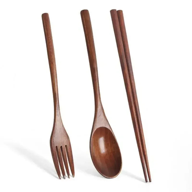 Set de Couverts en Bois 3 Pièces – Cuillère, Fourchette, Baguettes en bois élégant pour repas écoresponsables