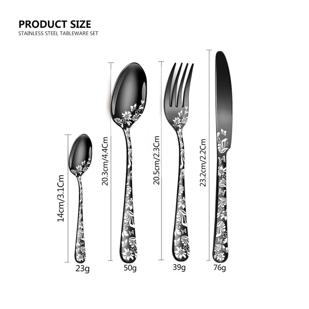 Set de Couverts Inox – 24 Pièces Multicolores pour 6 Personnes avec motifs floraux élégants