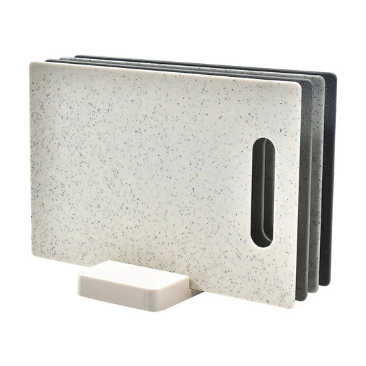 Set de Planches à Découper avec Support Compact en plastique texturé gris et blanc Ustensile de chef